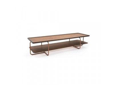 Brauner Wohnzimmer Holz Couchtisch Edelstahlfüße Eleganter Sofatisch