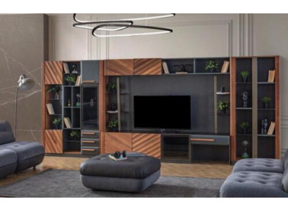 Moderne Schwarz-Braune Wohnwand Luxus RTV Vitrine Wandschrank Möbel 4tlg