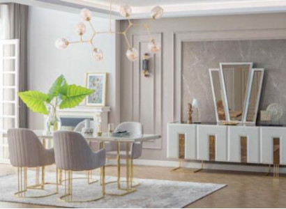 Stilvolle Esszimmer Garnitur Edelstahl Esstisch 6x Stühle Anrichte 8tlg