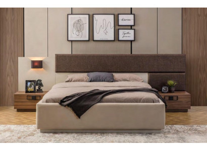 Exklusive Schlafzimmer Garnitur Designer Beiges Bett Braune Nachttische