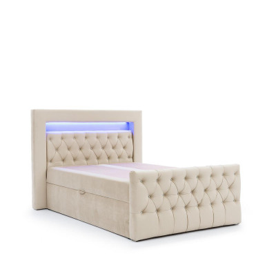 Beiges Chesterfield Schlafzimmer Garnitur Bett Hocker 2x Nachttische