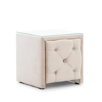 Beiges Chesterfield Schlafzimmer Garnitur Bett Hocker 2x Nachttische