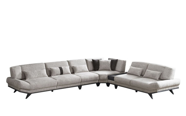 Graues Wohnnzimer Sofa L-Form Wohnlandschaft Ecksofa Polster Couch Neu