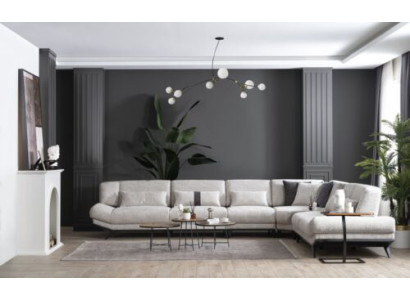 Weiße Wohnzimmer Garnitur Ecksofa L-Form Couch Beistelltisch Sofa 2tlg