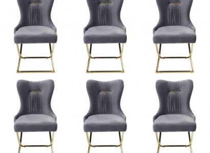 Stilvoll Esszimmer 6x Stühle Luxus Sessel Stuhl grau Sessel Wohnzimmer Möbel neu