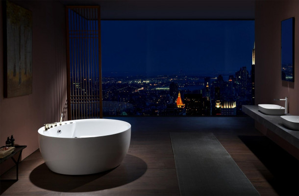 Runde Badewanne Whirlpool Wannen LED Sprudel Wanne Massage Design Wellness