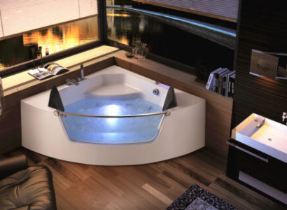 Whirlpool Badewanne Glas LED Licht Armaturen Eckbadewanne Wanne Badewanne