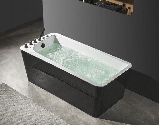 Luxus Badewanne Schwarz Weiße Wanne Badewannen 170x80 mit Armaturen Komplett