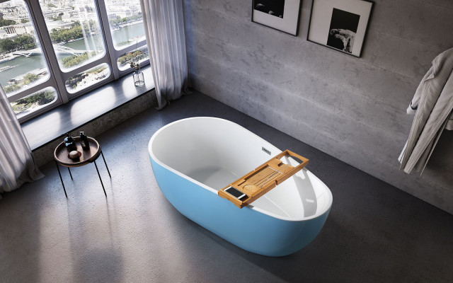 Wanne Standbadewanne Freistehende Badewanne Zeitgenössisch Blau Oval