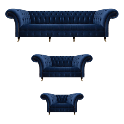 Wohnzimmer Set 3tlg Chesterfield Blau Textil Luxus Sofas Design Einrichtung