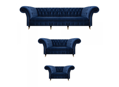Wohnzimmer Set 3tlg Chesterfield Blau Textil Luxus Sofas Design Einrichtung