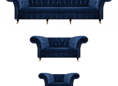 Wohnzimmer Set 3tlg Chesterfield Blau Textil Luxus Sofas Design Einrichtung