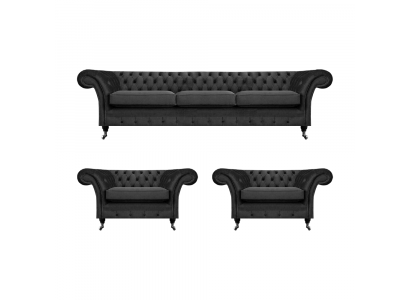 Chesterfield Schwarz Polstermöbel Sofagarnitur Set 3tlg Wohnzimmer 3+1+1