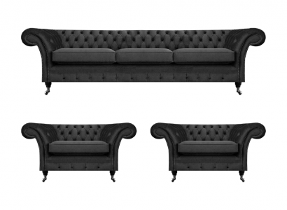 Chesterfield Schwarz Polstermöbel Sofagarnitur Set 3tlg Wohnzimmer 3+1+1