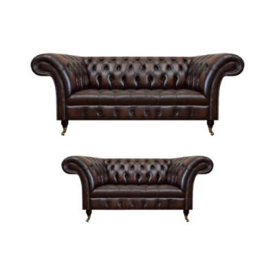 Chesterfield Braun Sofa Set Dreisitzer Sofa Couch Zweisitzer Wohnzimmer Neu