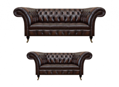 Chesterfield Braun Sofa Set Dreisitzer Sofa Couch Zweisitzer Wohnzimmer Neu