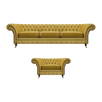 Wohnzimmer Set Sofa Couch Dreisitze 3+1 Sessel Sofagarnitur Chesterfield