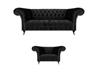 Schwarz Komplett Chesterfield Polstersitz Einrichtung Luxus Wohnzimmer