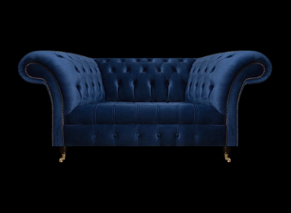Sofa Zweisitzer Couch Polstermöbel Chesterfield Textil Blau Design Neu