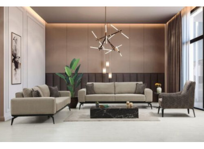 Beige Stoffsofas Komplette Garnitur Dreisitzer Polstersofas Lehnsessel