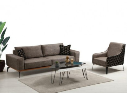 Sofagarnitur Dreisitzer Sessel Stoffsofa Polstersofa Grau Couch Sofa