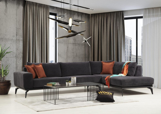 Grau-Orange Couchgarnitur Luxuriöse Wohnzimmer Möbel 3-Sitzer Ecksofa