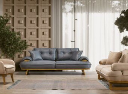 Stilvolle Grau-Beige Wohnzimmer Sofagarnitur Designer 3+3+1 Sitzer 3tlg