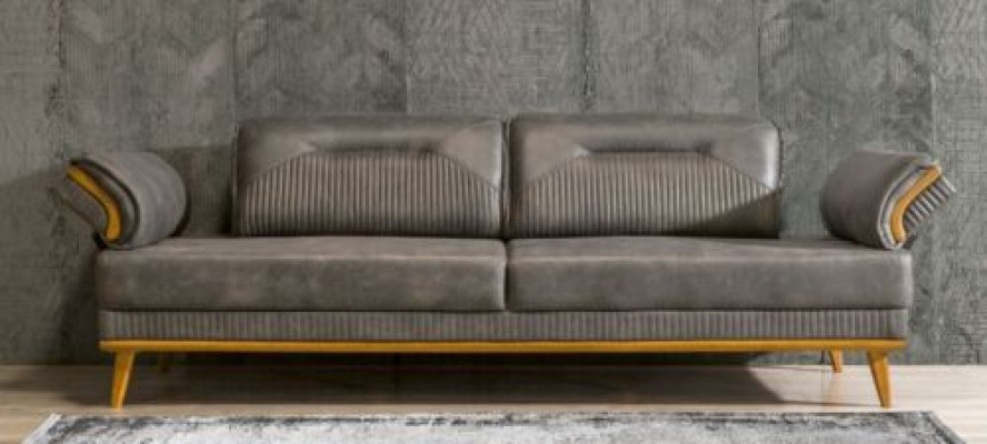Grauer Polster 3-er Wohnzimmer Dreisitzer Sofa Luxuriöse Textil Couch