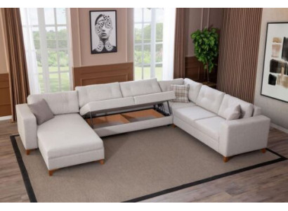Weißes U-From Sofa Wohnzimmer Eckcouch Stoffsofa Luxuriöse Möbel Neu