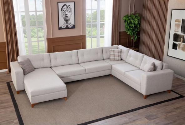 Weißes U-From Sofa Wohnzimmer Eckcouch Stoffsofa Luxuriöse Möbel Neu