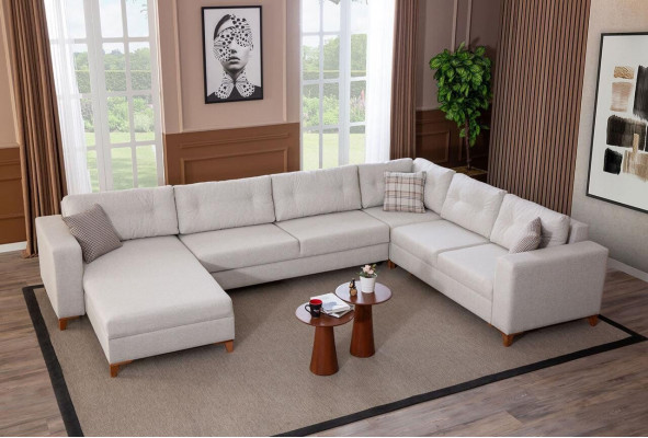 Weißes U-From Sofa Wohnzimmer Eckcouch Stoffsofa Luxuriöse Möbel Neu