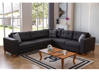 Graues Wohnzimmer L-Form Sofa Designer Stoffsofa Luxus Moderne Couch