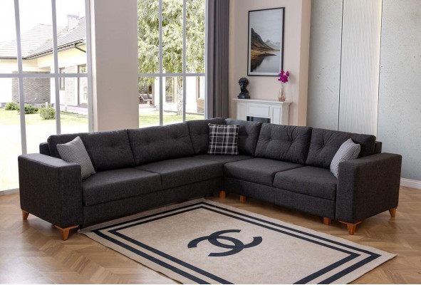 Graues Wohnzimmer L-Form Sofa Designer Stoffsofa Luxus Moderne Couch