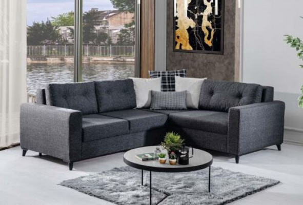 Dunkelgraues Polstersofa Designer Ecksofa Bettfunktion Wohnzimmer Sofa