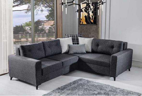Dunkelgraues Polstersofa Designer Ecksofa Bettfunktion Wohnzimmer Sofa