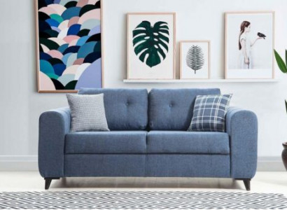 Hellblauer Zweisitzer Wohnzimmer Designer 2-Sitzer Luxus Stoffsofa Neu