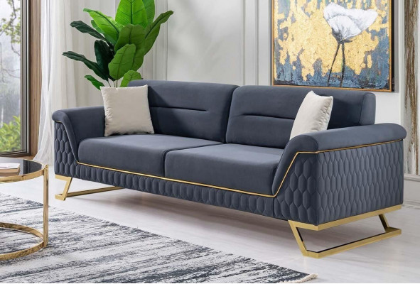 Blauer Wohnzimmer Designer Edelstahl 3-Sitzer Moderne Luxus Möbel Neu