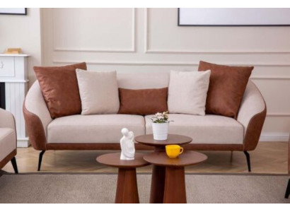 Braun-Beiger 3-Sitzer Wohnzimmer Stoffsofa Luxuriöse Polster Couch Neu
