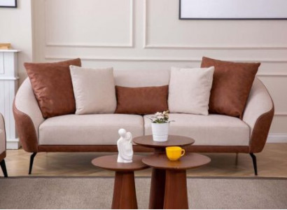 Braun-Beiger 3-Sitzer Wohnzimmer Stoffsofa Luxuriöse Polster Couch Neu