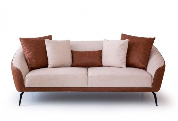 Braun-Beiger 3-Sitzer Wohnzimmer Stoffsofa Luxuriöse Polster Couch Neu