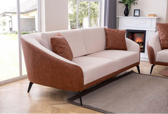 Braun-Beiger 3-Sitzer Wohnzimmer Stoffsofa Luxuriöse Polster Couch Neu