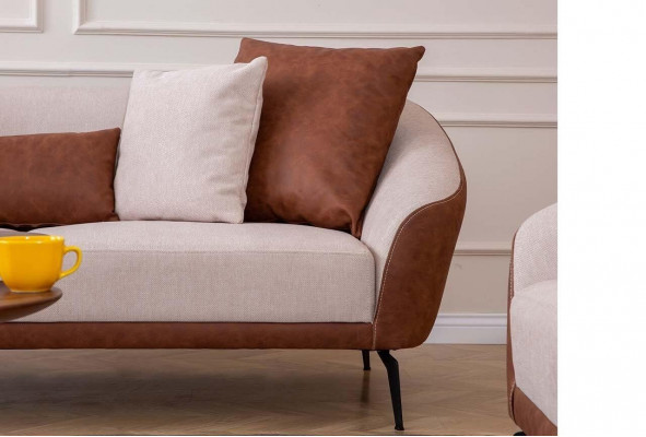 Braun-Beiger 3-Sitzer Wohnzimmer Stoffsofa Luxuriöse Polster Couch Neu