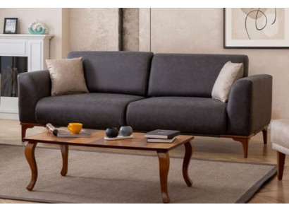 Graues Kunstleder Leder Wohnzimmer Designer Couch Luxuriöser 3-Sitzer