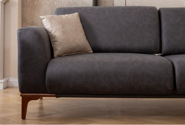 Graues Kunstleder Leder Wohnzimmer Designer Couch Luxuriöser 3-Sitzer