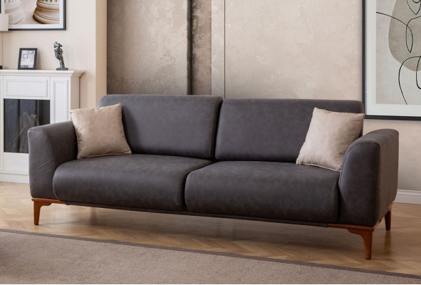 Graues Kunstleder Leder Wohnzimmer Designer Couch Luxuriöser 3-Sitzer