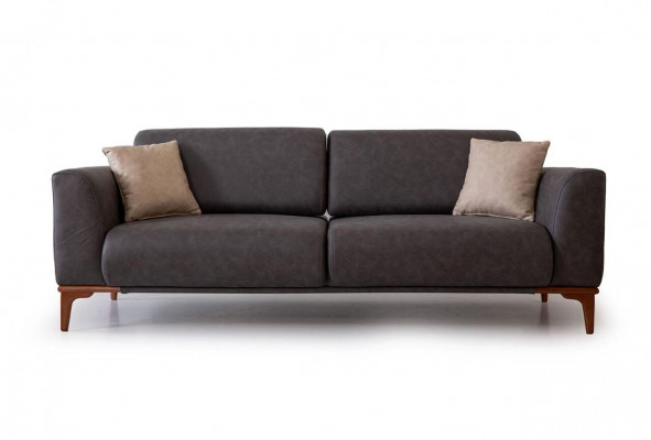Graues Kunstleder Leder Wohnzimmer Designer Couch Luxuriöser 3-Sitzer