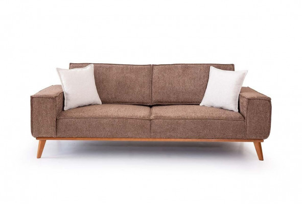Brauner Textil Dreisitzer Wohnzimmer Stoffsofa Luxuriöse Polster Möbel