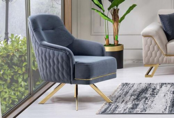 Blauer Einsitzer Designer Einrichtung Edelstahlsessel Wohnzimmer Möbel