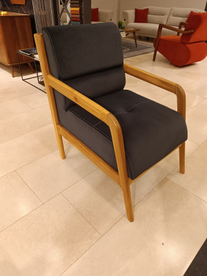 Moderner Blauer Sessel Wohnzimmer Polster Einsitzer Armlehnen Sessel