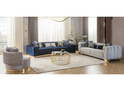 Moderne Wohnzimmer Polstermöbel Designer Viersitzer 3-Sitzer 2x Sessel